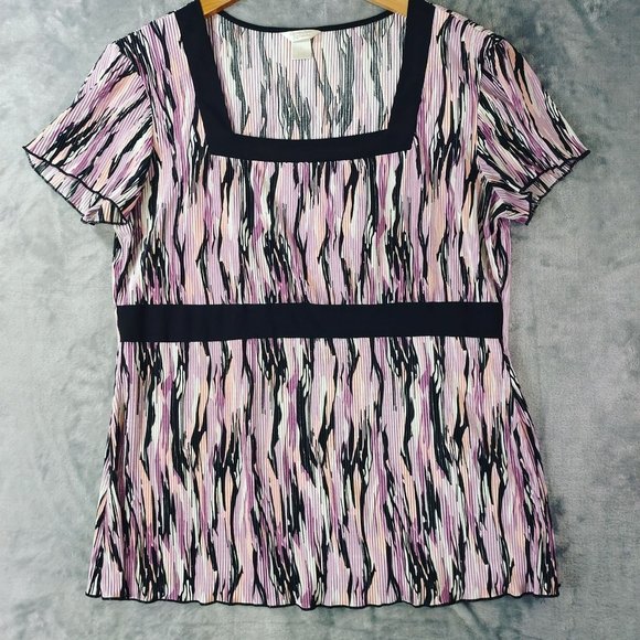 Christopher Banks Womens Abstract SquareNeck ShortSleeve Top Medium Career Artsy - Picture 1 of 9